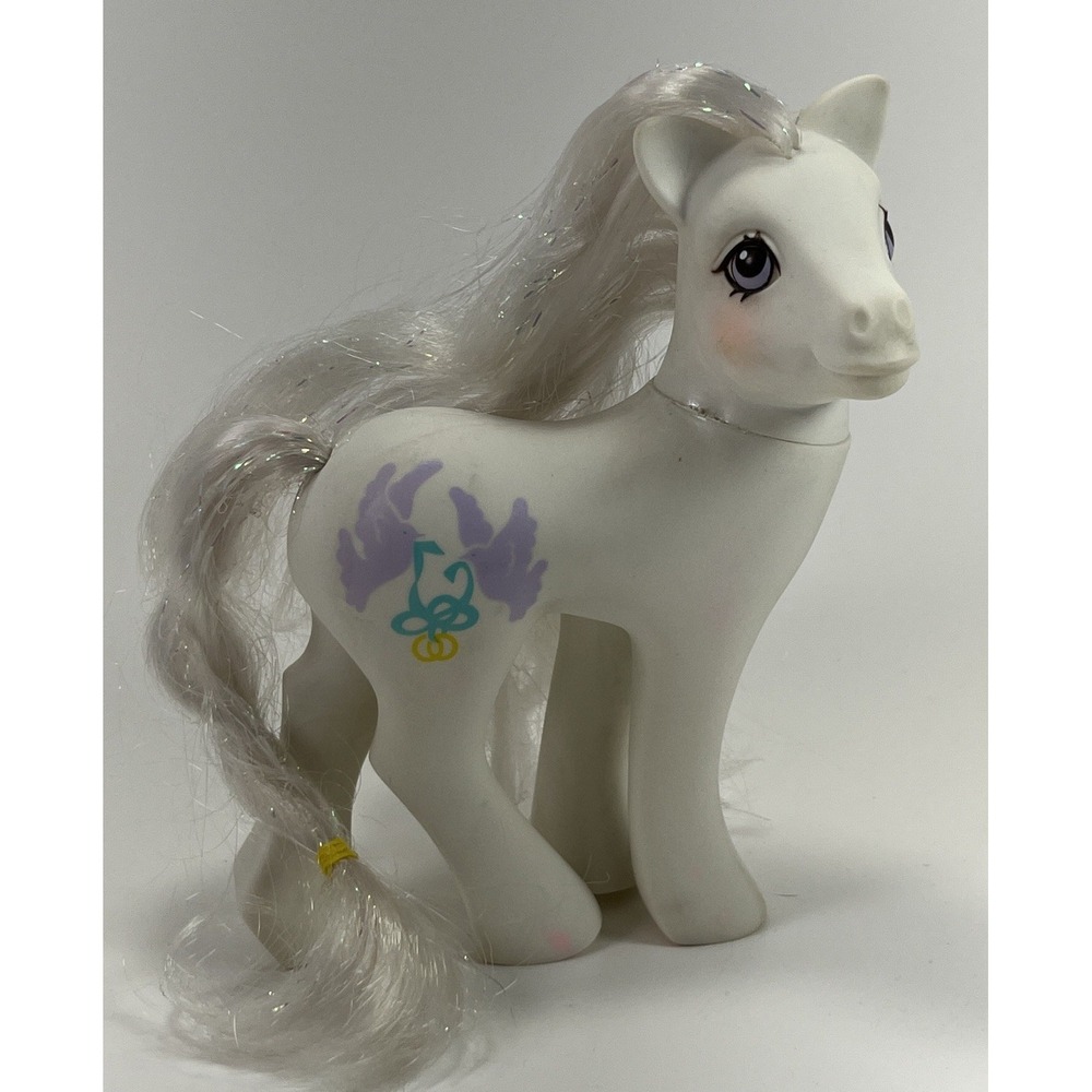 Vintage 1989 My Little Pony Bride G1 PONY MLP White Tinsel Birds Sparkle Wedding